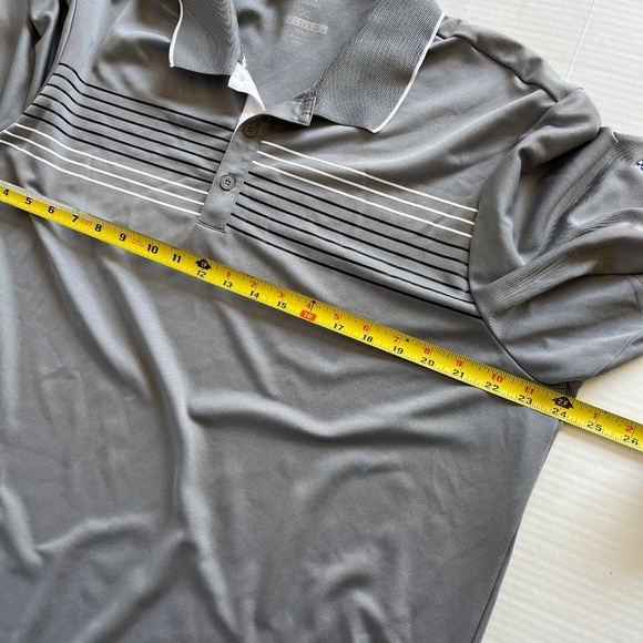 Adidas XL Golf Gray Chest Print Polo Shirt Stretch Stripe Relaxed Fit - Picture 6 of 9